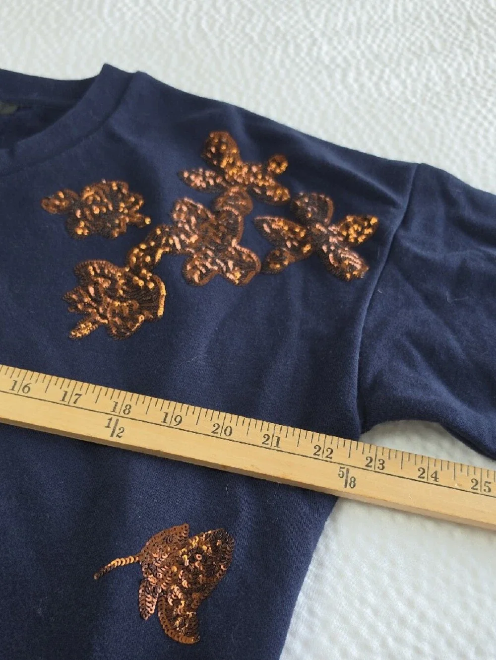 J.CREW | Navy Blue Metallic Copper Sequin Floral Boxy Cotton Sweatshirt | L